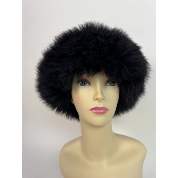 Vintage Neiman Black Fuzzy Hat 55% Wool 45% Acrylic Made In Italy Womens Winter